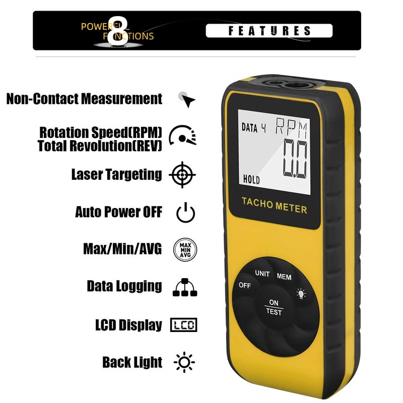 AIOMEST Photo Tachometer Non-Contact 7.0-99,999 RPM Speed Meter, AIOMEST Laser Automotive Speedometer, Tach Gauge Tester Measure RPM for Car Truck Motorcycle Engine Lawn Mower with Data Logging AI-9235C - Image 2